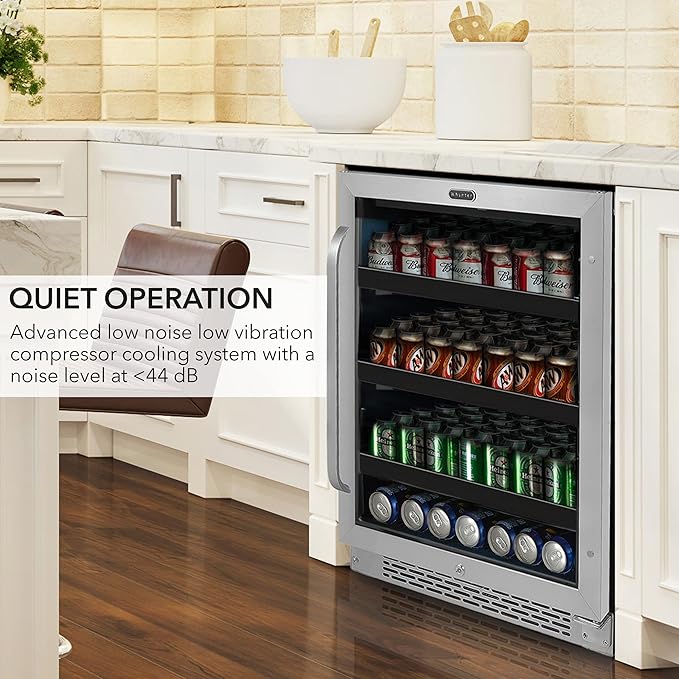 Whynter 180 BBR-148SB Built-in 182 Can Undercounter Beverage Refrigerator with Reversible Door, Digital Control and Lock, 5.1 Cubic Feet, Stainless Steel
