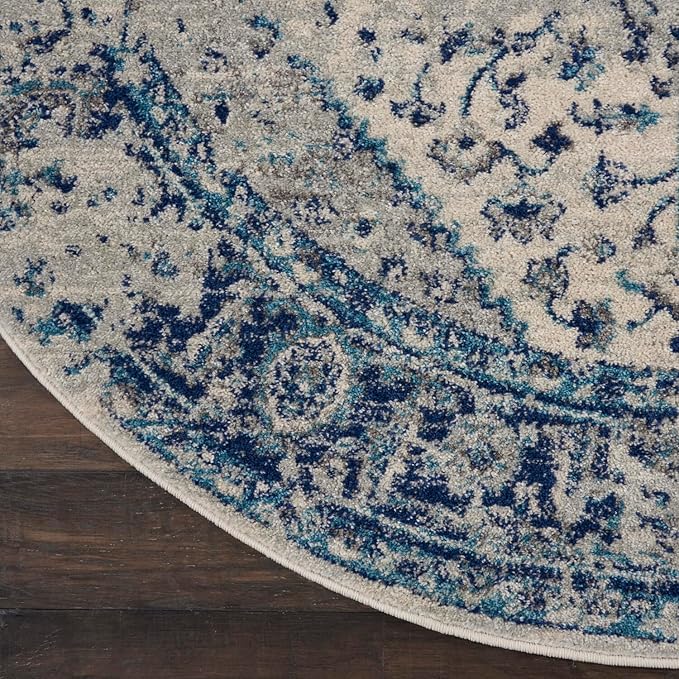 Nourison Home Tranquil Ivory/Light Blue 5'3" x Round Area Rug - Easy Clean, Non Shedding, Bed Room, Living Room, Dining Room, Kitchen (5' x Round)