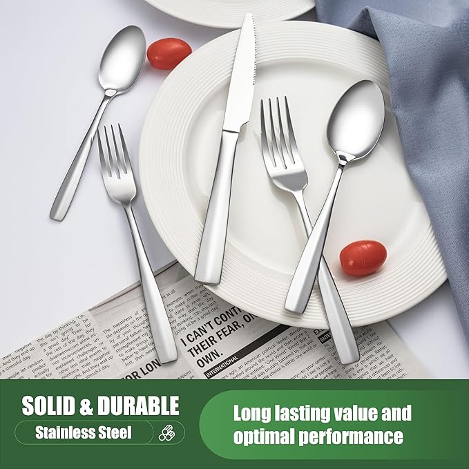 20 Piece Silverware Set for 4, Stainless Steel Cutlery Set Food Grade Flatware Set Include Knife Fork Spoon Mirror Polished Dishwasher Safe