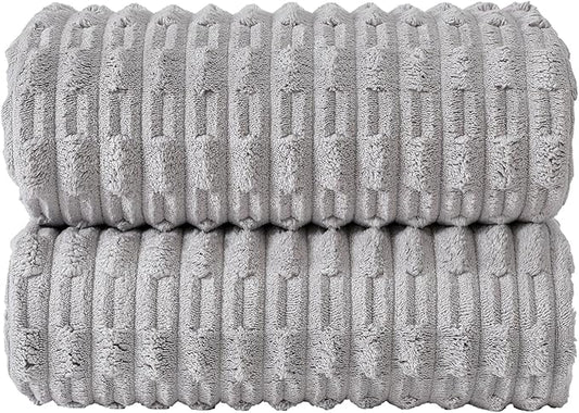40x80 Inches Oversized Bath Sheets Extra Large Bath Towels Set of 2 for Adults Super Soft Quick Dry Lightweight Lint Free Absorbent Stripe Microfiber Shower Towels (Grey, 2 Piece)