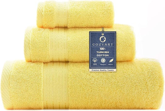 COZYART Luxury Yellow Bath Towels Set, Cotton Hotel Large Towels for Bathroom, Thick Bathroom Sets of 3 with 1 Bath Towel, 1 Hand Towel, 1 Washcloth, 650 GSM