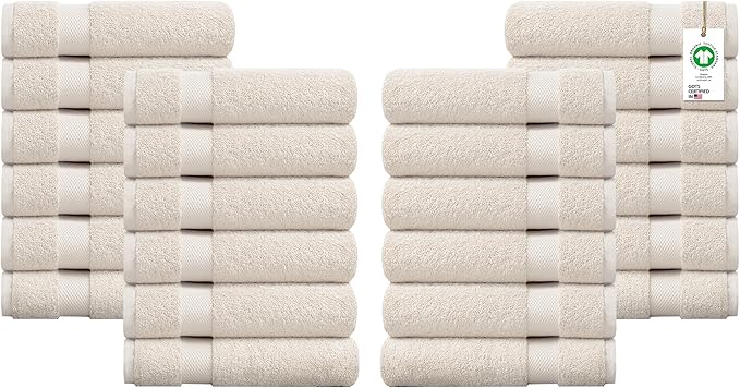 Delara 100% Organic Cotton Towels 650 GSM Plush Feather Touch Quick Dry Hand Towel, Pack of 24 GOTS Certified, Oeko-Tex Green Certified, Organic Cotton Hand Towel, 20"X30"