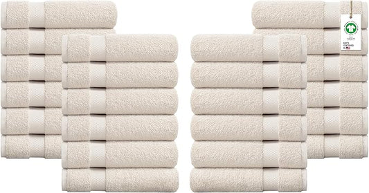Delara 100% Organic Cotton Towels 650 GSM Plush Feather Touch Quick Dry Hand Towel, Pack of 24 GOTS Certified, Oeko-Tex Green Certified, Organic Cotton Hand Towel, 20"X30"