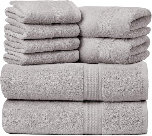 Ariv Towels Pack of 8, Premium Cotton Towel Set (2 Bath Towels + 2 Hand Towels + 4 Washcloths), Large, Super Soft, Quick Dry, Highly Absorbent for Home, Bathroom, Gym, Hotel & Spa - Plantinum
