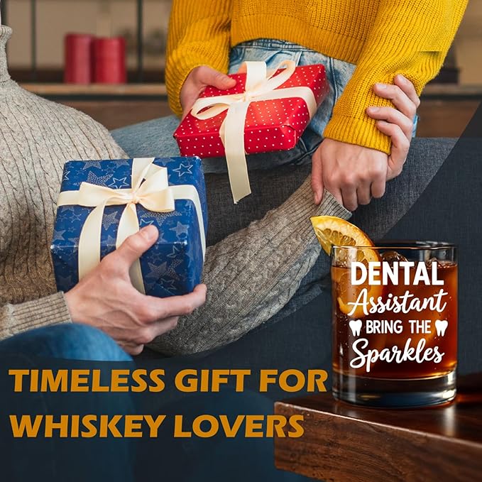 kunlisa Dental Assistant Gifts Whiskey Glasses, Dental Gifts for Women Men, Dentist Gift 10 oz Drinking Rocks Glasses for Women Men Whisky Cocktail Scotch Bourbon Liquor