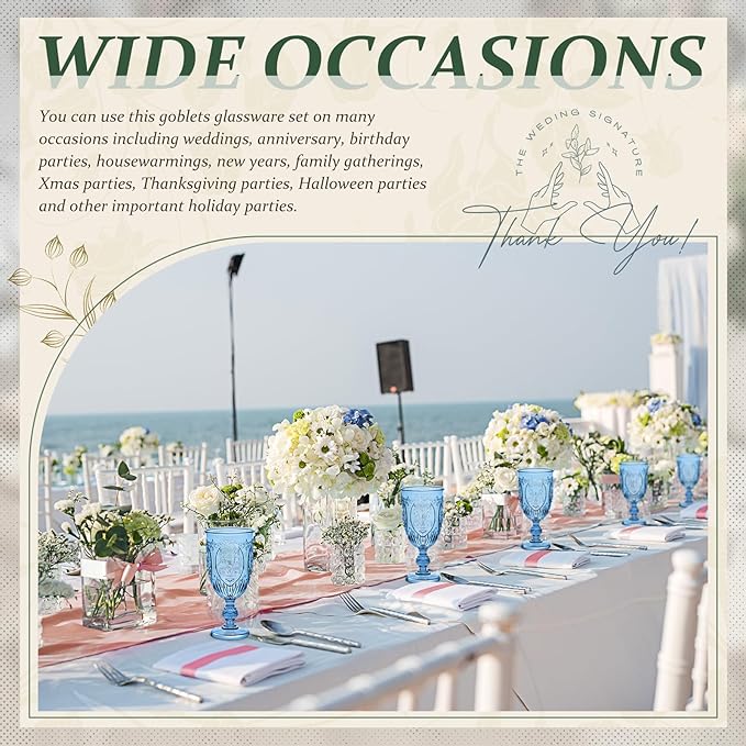 24 Pcs Plastic Goblets 7.5oz Vintage Goblet Plastic Wine Glasses Colored Retro Embossed Water Goblets for Wine Bar Juice Baby Shower Wedding Reception Grand Event Party (Royal Blue)