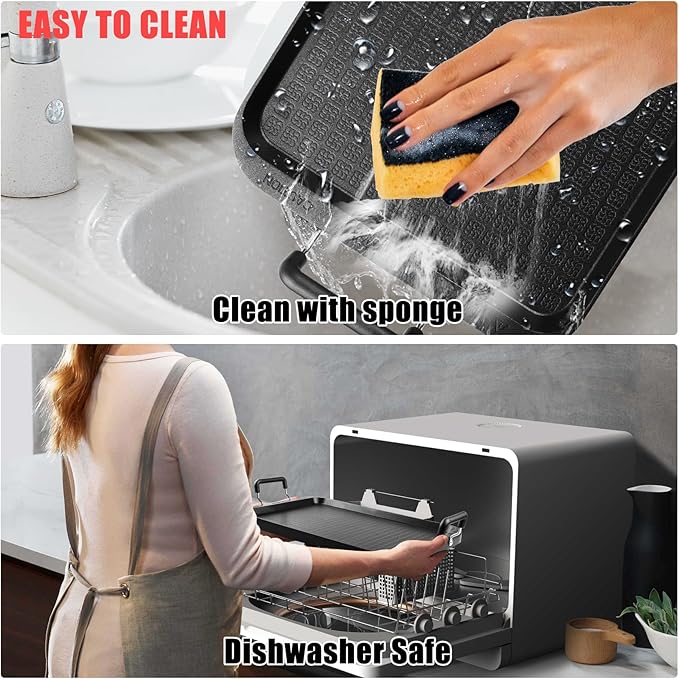 Vayepro 2-Burner Griddle Pan with Glass Lid - Nonstick Stovetop Griddle for Gas, Glass Stove Top - Aluminum Camping Grill Pan for Pancakes, Eggs, Breakfast