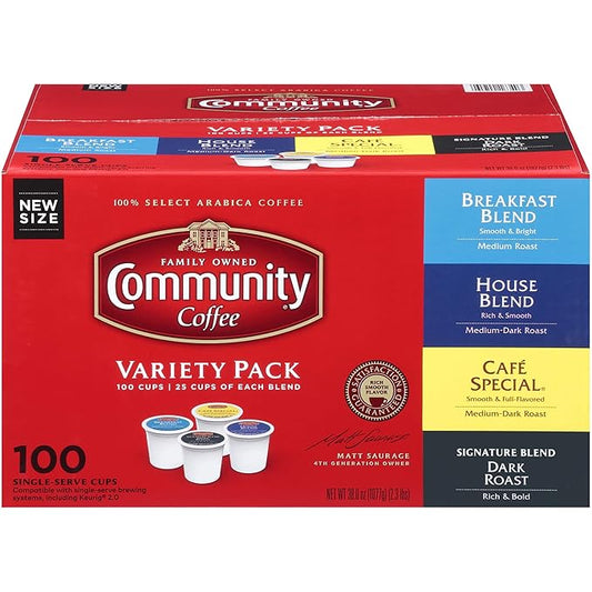 Community Coffee Variety Pack 100 Count Coffee Pods, Medium Dark Roast, Compatible with Keurig K-Cup Brewers
