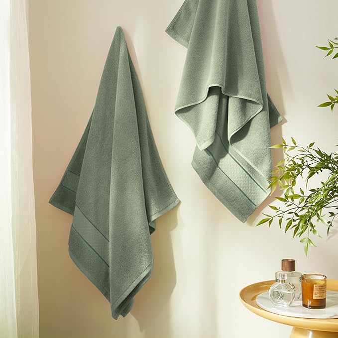 COZYART Sage Green Bath Towels Set 6 Piece, 2 Bath Towels 2 Hand Towels 2 Washcloths, Luxury 100% Turkish Cotton 650GSM Hotel Quality, Soft, Absorbent, Towel Sets for Bathroom