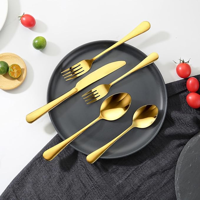VEVOR 100-Piece Gold Silverware Set, Food-Grade Stainless Steel Flatware Utensils for 20, Mirror Finished Cutlery Set, Dishwasher Safe Eating Tableware for Kitchen Home, Include Knife Fork Spoon
