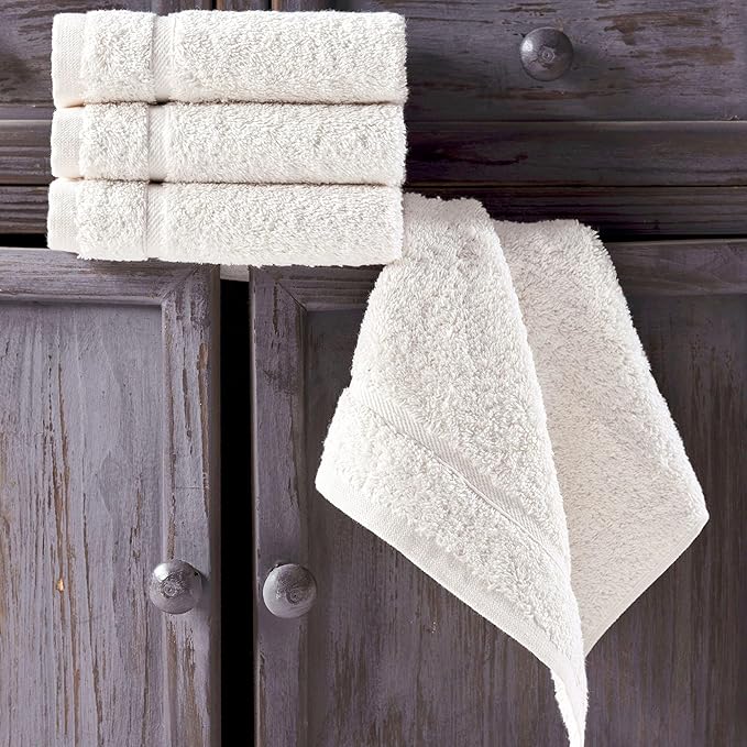 Hawmam Linen Luxury Cotton Washcloths 13x13 Inch - Large Hotel Spa Bathroom Face Towel | 12 Pack | Sea Salt