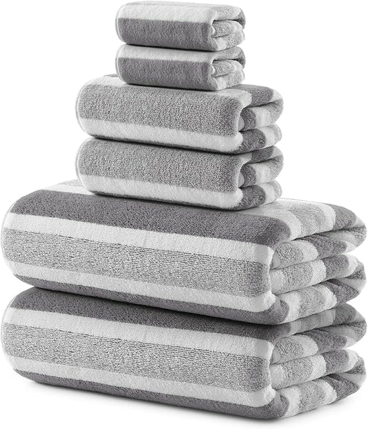 REDKISS Ultra Soft Bath Towel Set 6-Piece 35"x70" | 100% Microfiber, Highly Absorbent, Quick Dry | Gray Towels for Bathroom, Spa, Gym | 2 Bath, 2 Hand, 2 Washcloths