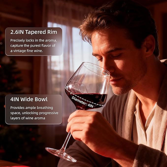 Wine Glasses Set of 4, 18OZ Large Crystal Red Wine Glasses, Hand Blown Vintage Wine Glasses with Thin Rim, Large Bowl, Long Stem, Gifts for Christmas, Housewarming, Birthday