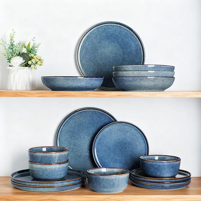 AmorArc Ceramic Dinnerware Sets for 4,Round Reactive Glaze Stoneware Plates and Bowls Set,Highly Chip and Crack Resistant Dishware | Dishwasher & Microwave Safe Dishes Set,Service for 8 (24pc)