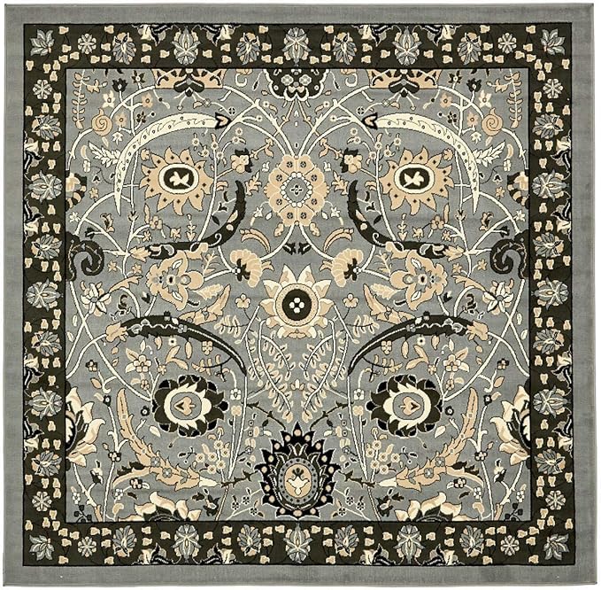 Unique Loom Espahan Collection Area Rug - Cape Cod (7' 10" Square, Dark Gray/ Black)