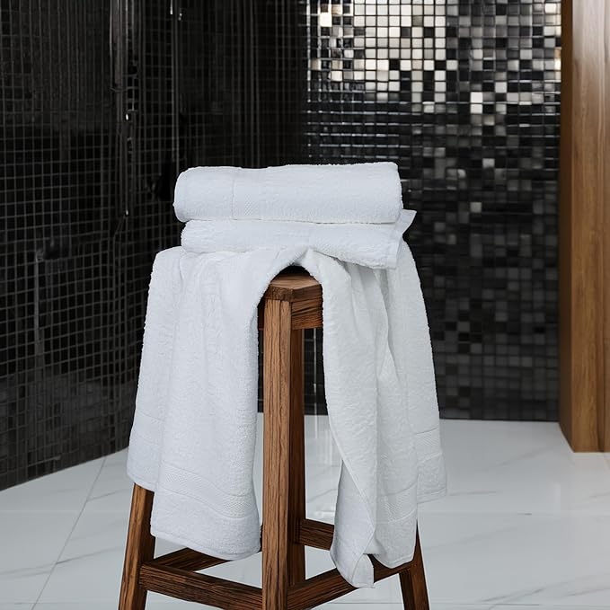 Bulk Large Bath Towels Set of 12 – 100% Cotton Terry – 24" x 50" – Quick Dry, Soft & Highly Absorbent – White Towels for Bathroom, Gym, Spa, Pool & Daily Use