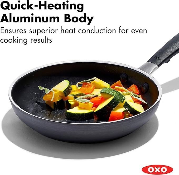 OXO 8” Non-Stick Every Day Frying Pan, BPA-Free Comfort Grip Silicone Handle, Dishwasher & Oven Safe, PFAS-Free Ceramic Skillet, Black
