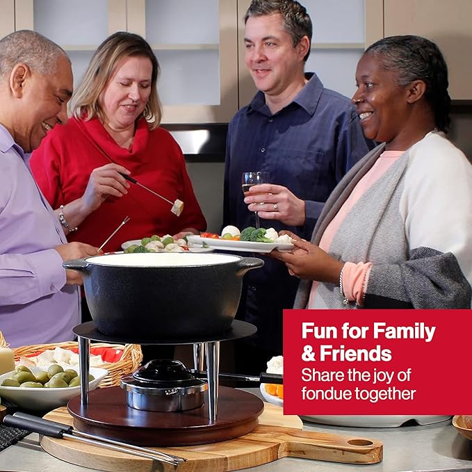 Swissmar Summit 10-Piece Matte Black Cast Iron Fondue Set - Ideal for Melting Cheese, Chocolate, Butter, & More - Perfect for Kitchen Collection & Wedding Gift Giving - 1Liter / 1.05 Quart