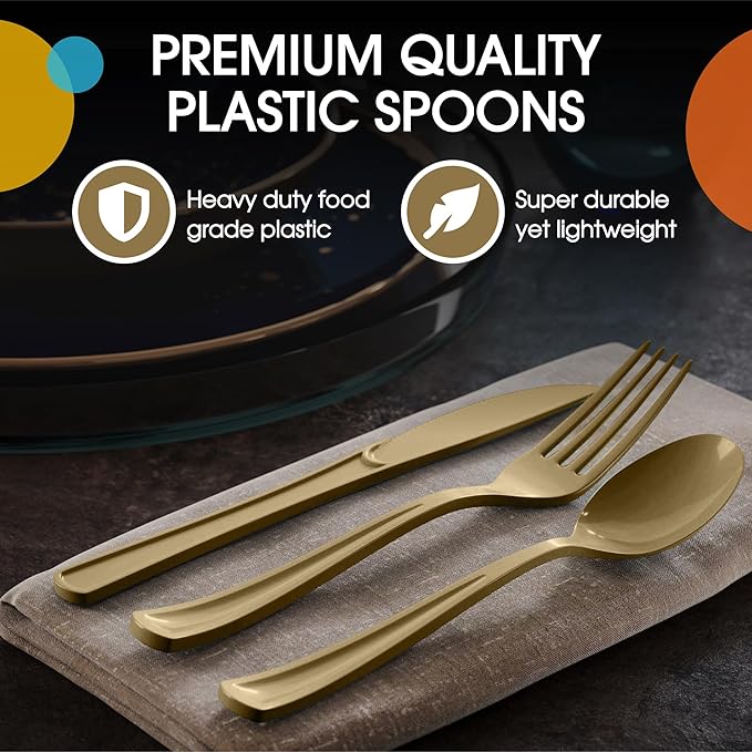 Party Solids Gold Plastic Forks 200 Pieces Gold Forks Disposable Utensils Heavy Duty Plastic Cutlery Set Disposable Cutlery Sets Flatware Sets Silverware Set Party Supplies & Party Tableware