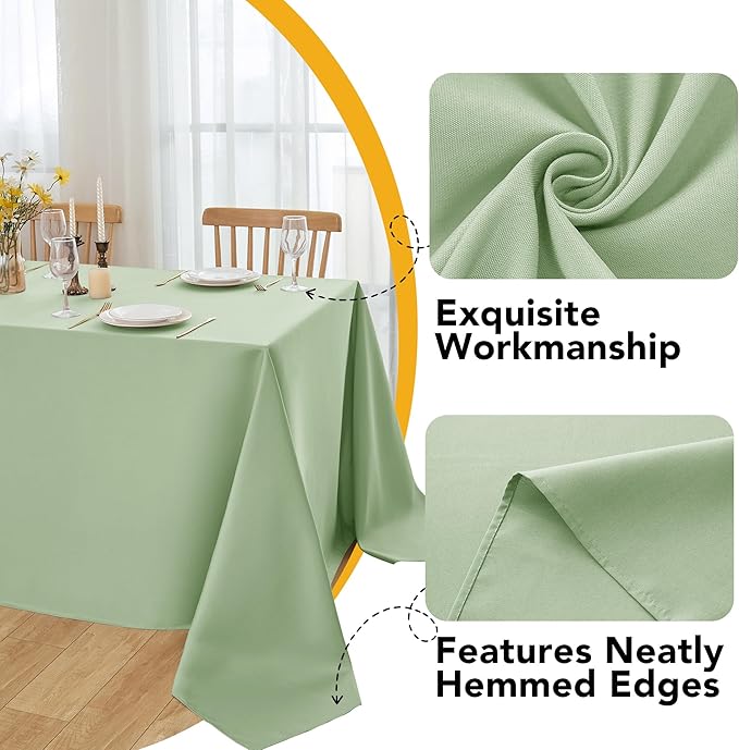 10-Pack Sage Green Tablecloths for Rectangle Tables, 60 x 120 Inches, Stain-Resistant Polyester Fabric for 6 Foot Tables - Washable Table Covers for Weddings, Birthday Parties, Events