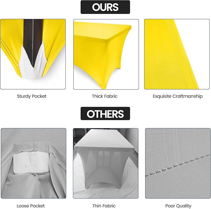 Utopia Kitchen 6FT Spandex Tablecloth [1 Pack, Yellow] 200 GSM Stretch, Fitted, Washable and Wrinkle Resistant Table Cloth Rectangle Cover for Trade Shows, Wedding, Parties [72Lx30Wx30H Inch]