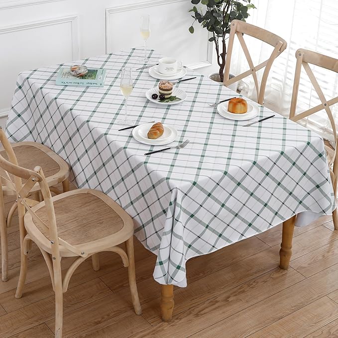 Heavy Duty Vinyl Tablecloth with Flannel Backing Waterproof Oil-Proof Plastic Table Cloth Stain-Resistant Wipeable Rectangle or Square Table Cover for Indoor and Outdoor (Green Plaid，60x102 Inch)