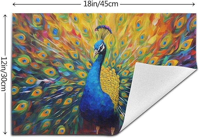 Beautiful Peacock Placemats Set of 4 Linen Washable Heat-Resistant Cute Kitchen Table Mats for Dining Outdoor Farmhouse Holiday Home Decor 12x18 Inch