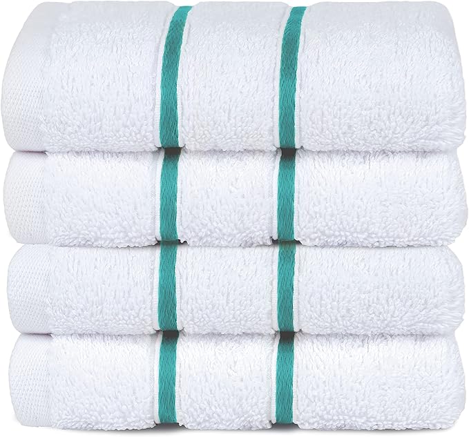 4 Packed White Washcloth Set, 100% Turkish Cotton Washcloths Washrags, Small Hand Face Towels for Bathroom and Kitchen, Turquoise Blue