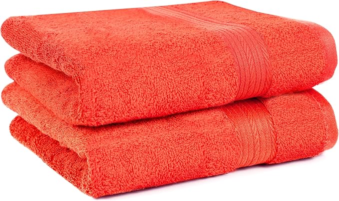 Ample Decor Bathroom Set of 2 Hand Towel 18 X 28 Inch 600 GSM 100% Cotton, Premium Soft Absorbent - Orange