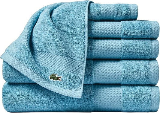 Lacoste Heritage Supima Cotton 6-Piece Towel Set, 2 Bath Towels, 2 Hand Towels, 2 Washcloths, Celestial Blue – Highly Absorbent & Quick Drying, Bathroom Essential, Machine Washable