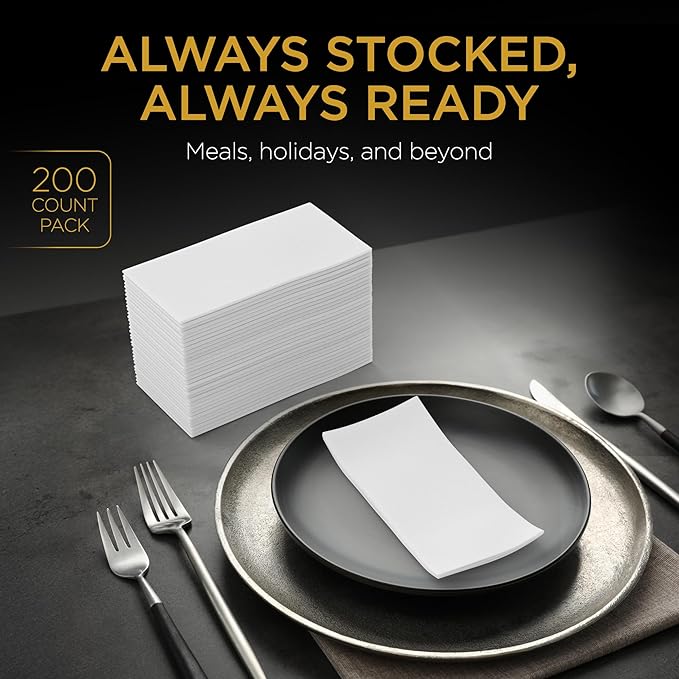 Dinner Napkins Elegant Guest Towels Disposable Bathroom With a Linen Feel for Fine Dining, Bathroom, and Washing Station, Bulk Value (200 Count) | by Inspire