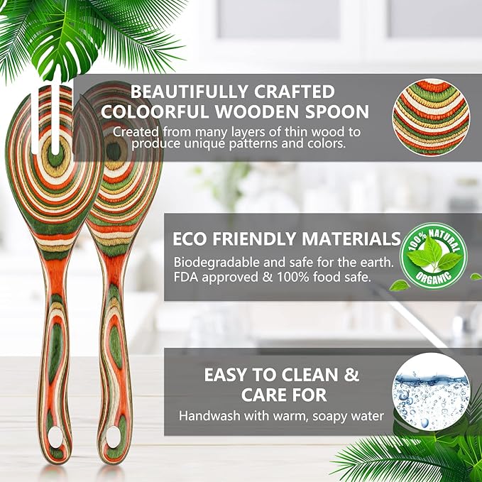 Salad Tongs, Wooden spoons, Salad Tongs for Serving, WOSPONFAN 10-inch Pakkawood Serving Utensils Set Salad Servers Set Kitchen Cooking Utensil