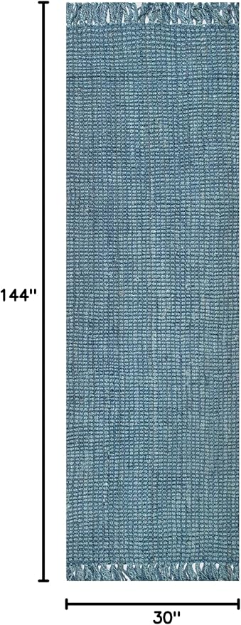 Nuloom Daniela Blue, 2'6" x 12', Handmade, Jute, Tassel, Soft and Textured, High Traffic, Stain Resistant, Easy Clean, Durable Runner for Bedroom, Living Room, Dining Space, Foyer, Entryway