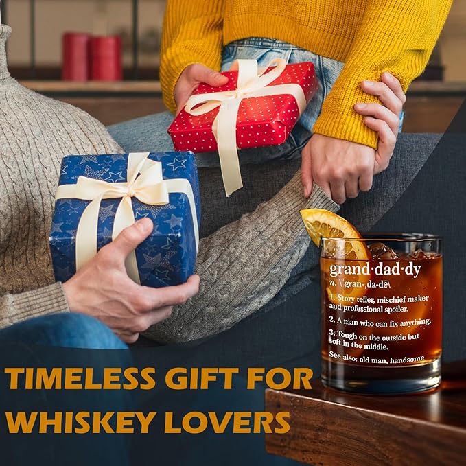 kunlisa Granddaddy Grandpa Whiskey Glasses, Best Granddaddy Gifts for Father's Day Birthday from Grandkids, 10 oz Drinking Rocks Glasses for Men Whisky Cocktail Scotch Bourbon Liquor