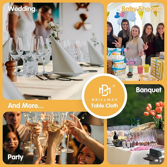 BRILLMAX 6 Pack Beige Tablecloths for 6 Foot Rectangle Tables 90 x 132 Inch - 6ft Rectangular Bulk Linen Polyester Fabric Washable Cloth Cover for Wedding Reception Banquet Birthday Party