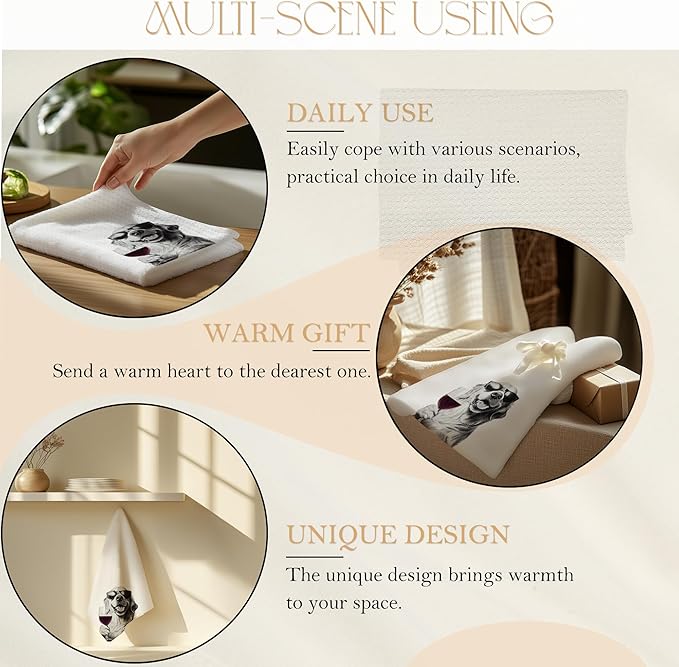 Golden Retriever Decor Kitchen Towels, Golden Retriever Gift Dish Tea Towel for Kitchen Decor, Bar Towels for Bartender, Wine Lover Gifts, 16x24 Inch