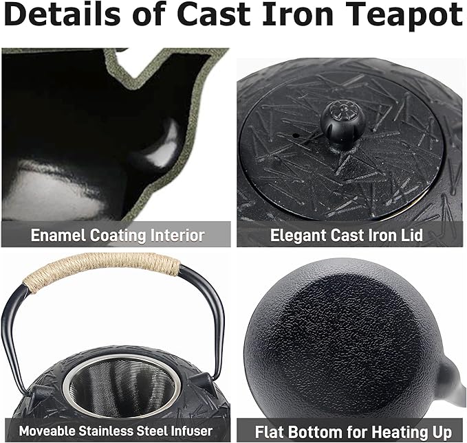 60.9oz YJX Cast Iron Teapot, Japanese Tetsubin Tea Kettle for Stovetop Safe, Cast Iron Tea Pot with Infuser for Loose Leaf, Black Kettle Teapot, Good Gift For Tea Lovers(1800ml)
