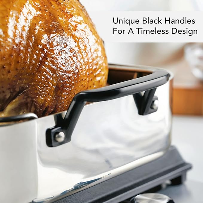 KitchenAid 5-Ply Clad Stainless Steel Roasting Pan/Roaster with Removable Rack, 15 Inch x 11.5 Inch - Polished Stainless Steel