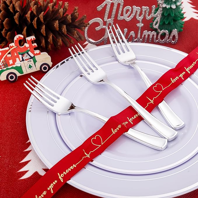 Liacere 200 Pack Silver Plastic Forks - 7.4 inch Heavy Duty Forks - Heavyweight Disposable Forks - Silver Plastic Silverware for Catering, Parties, Dinners for Christmas
