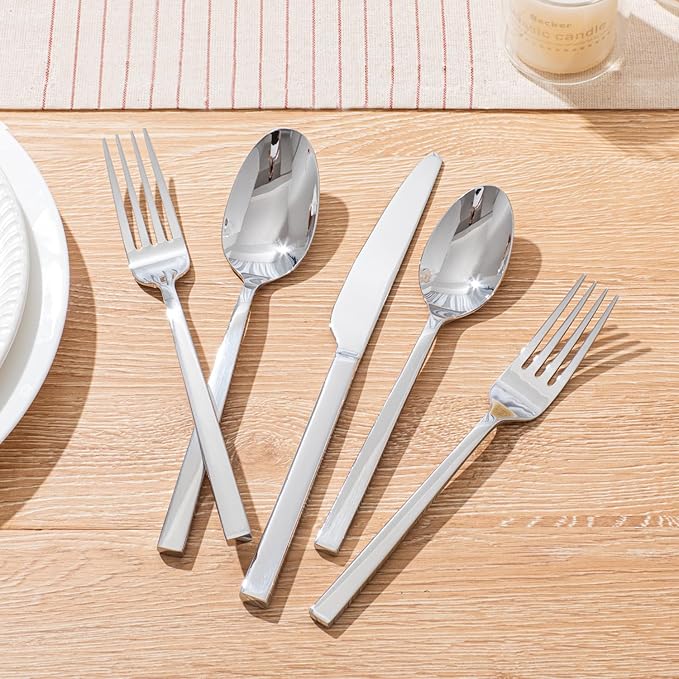 KINGSTONE Silverware Set, 20-Piece Flatware Cutlery Set Premium Stainless Steel, Service for 4, for Kitchen, Home, Wedding, Party, Mirror Polished and Dishwasher Safe