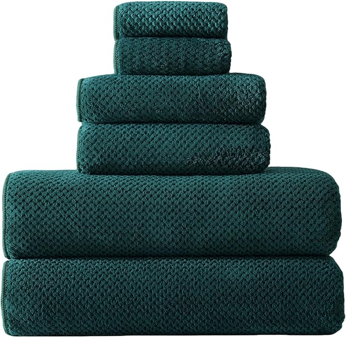 30x60 Inches Extra Large Bath Towels Set Super Soft Absorbent Luxury Microfiber Towels for Bathroom (Dark Green, 6PCS)