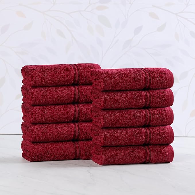 Superior Egyptian Cotton 10-Piece Face Towel Set , Small Towels For Facial, Spa, Quick Dry, Absorbent Towels, Bathroom Accessories, Guest Bath, Home Essentials, Washcloth, Airbnb, Burgundy