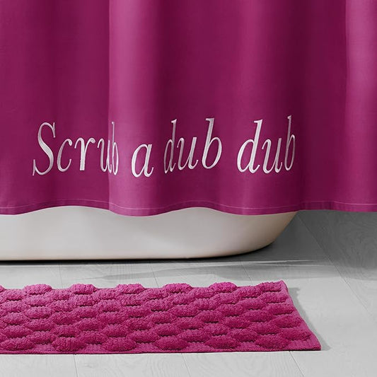 Kate Spade New York Dotted Woven Bath Rug, 17 in x 24 in, Absorbent Bath Mat, Slip Resistant, Made from 100% Cotton, Machine Washable, Fuchsia Red