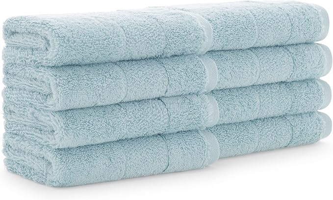 Aston & Arden Aegean Terry Wash Cloths - Set of 8 - Ringspun Turkish Cotton Thick and Soft Absorbent Luxury Hotel and Spa Bathroom Towel, 600 GSM, 13 x 13 in, Sterling Blue