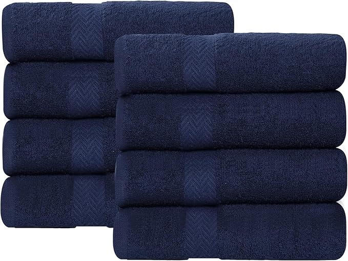 Superior 8-Piece Cotton Hand Towel Set, Small Towels for Fast Dry, Home Essentials, Bathroom Decor, Face, Body, Spa, Resort, Gym, Lightweight, Soft, House Accessories, Franklin Collection, Blue