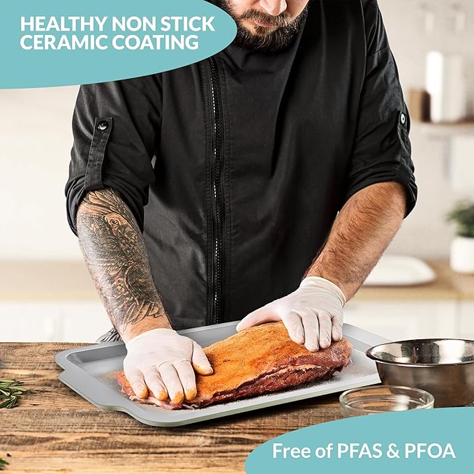 Nonstick Ceramic Jelly Roll Pan, 15 x 10 Inches - PTFE & PFOA Free Baking Pan Perfect for Every Kitchen - Multipurpose Cookie Sheet for Baking, Roasting, and More