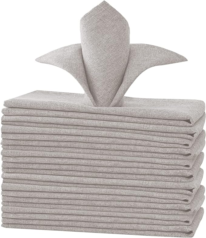 H.VERSAILTEX Linen Textured Cloth Napkins Set of 12 (18" X 18") Linen Textured Dinner Napkins Waterproof Extra Soft Thick Durable Reusable Napkins with Hemmed Edges, Heather Taupe