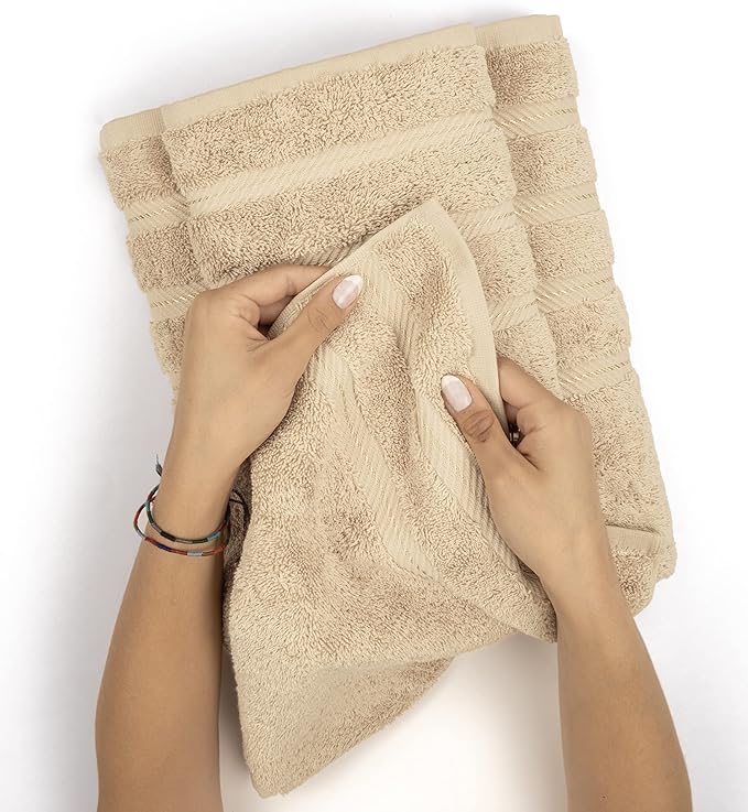 American Soft Linen Luxury 4 Piece Bath Towel Set, 600 GSM 100% Cotton Turkish Bath Towels for Bathroom, 27x54 in Extra Large Bathroom Shower Towels, Beige