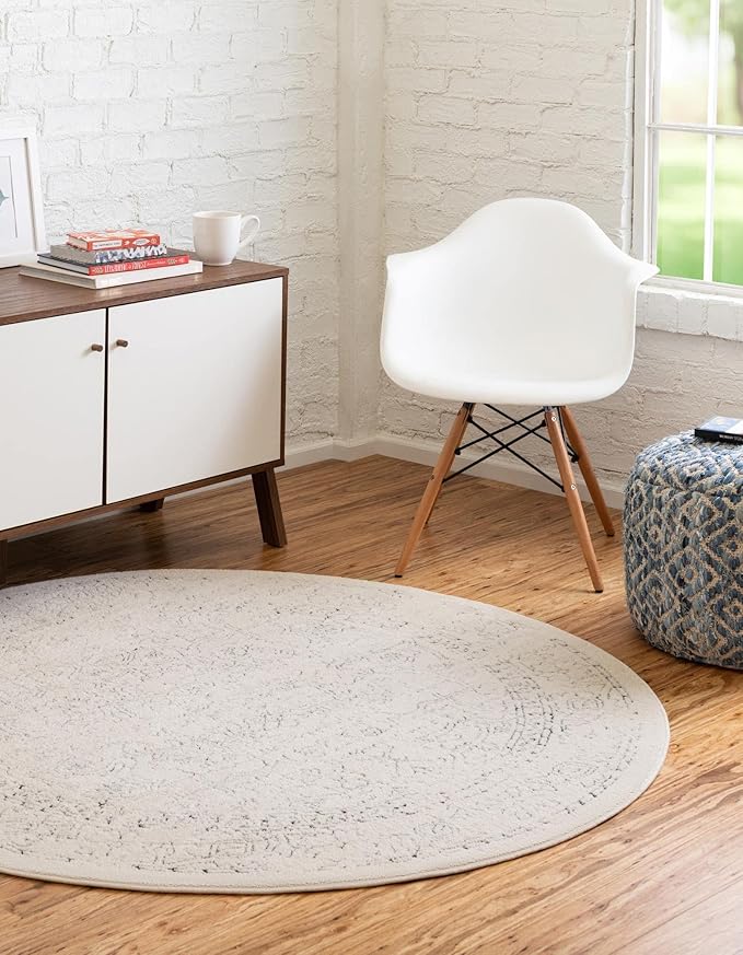 Unique Loom Isabella Collection Area Rug - Adjani (5' 1" Round, White/ Blue)