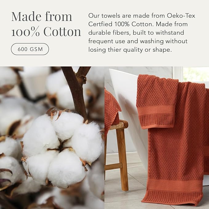 NY Loft 100% Cotton Towel Set 6 Piece Towel Set | Super Soft & Absorbent Quick-Dry 2 Bath Towels 2 Hand Towels & 2 Washcloths |Textured and Durable Cotton | Trinity Collection (6 Piece Set, Clay)